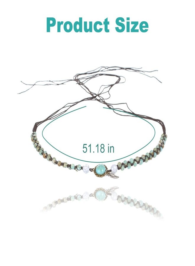 ZGGAZCA Hat Bands for Women Handmade Western Style Beaded Belt Accessories for Cowboy Hats Green Turquoise Decorations Hat Belt Jewelry for Cowgirl Hats Replaceable Men Hats Accessories - Image 2
